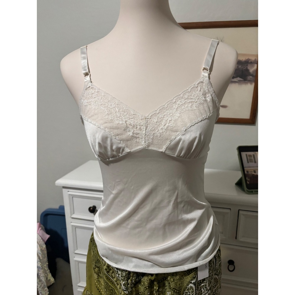 Vintage Lace Camisole Ivory Caprice Fine Lingerie Satin Strap Tank Top Size 32